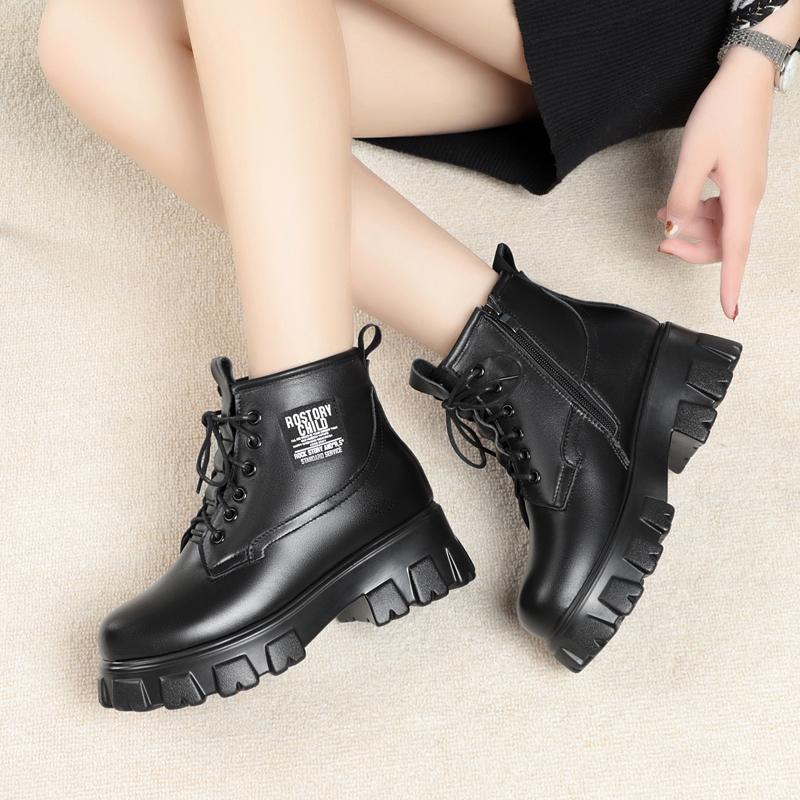Winter Boots Ladies Natural Wool Warm Women Short Boots Platform Genuine Leather Women Martin boots