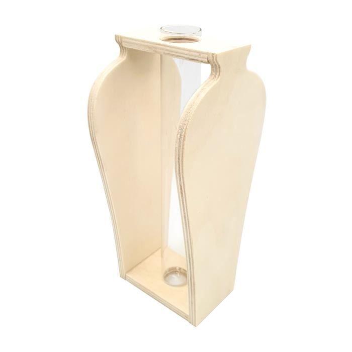 Vase en bois - MegaCrea DIY - Fiole en verre - 8,5 x 8 x 19,5 cm - Blanc - Objets décoratifs