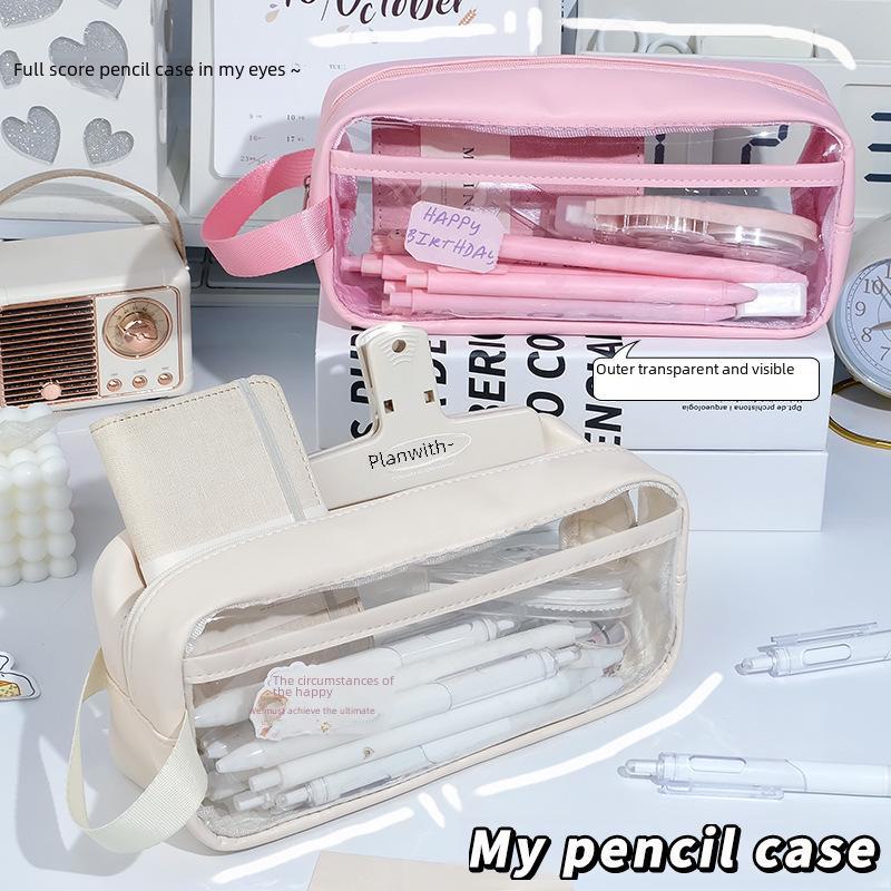 Transparent High-Capacity Pencil Case for Students – Simple Milk Salt Design, Ideal for Primary & Secondary Exams