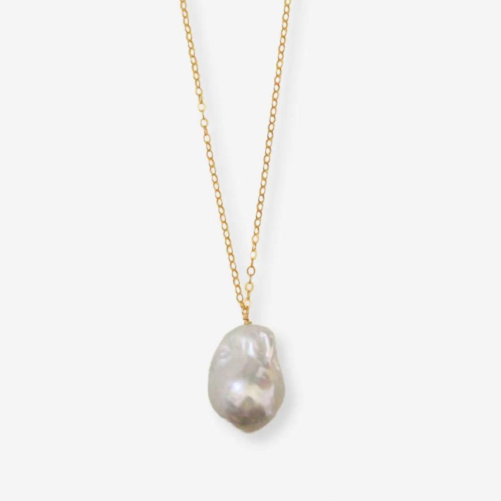 European & American Natural Baroque Irregular Pearl Clavicle Necklace with Stainless Steel Chain - Simple, Cold Style