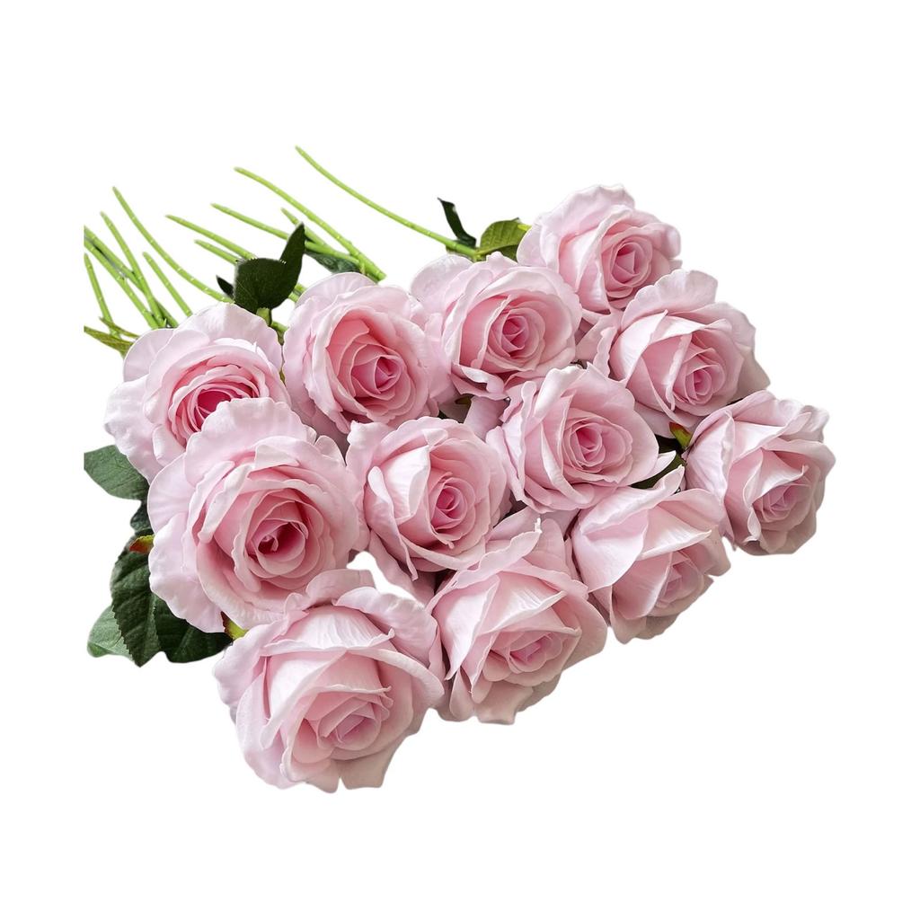 12 kusů umělých růží, růží, umělých růží z pravého hedvábí a kytic ze sušených růží pro domácí dekoraci, svatební hostinu, zahradní květinu D