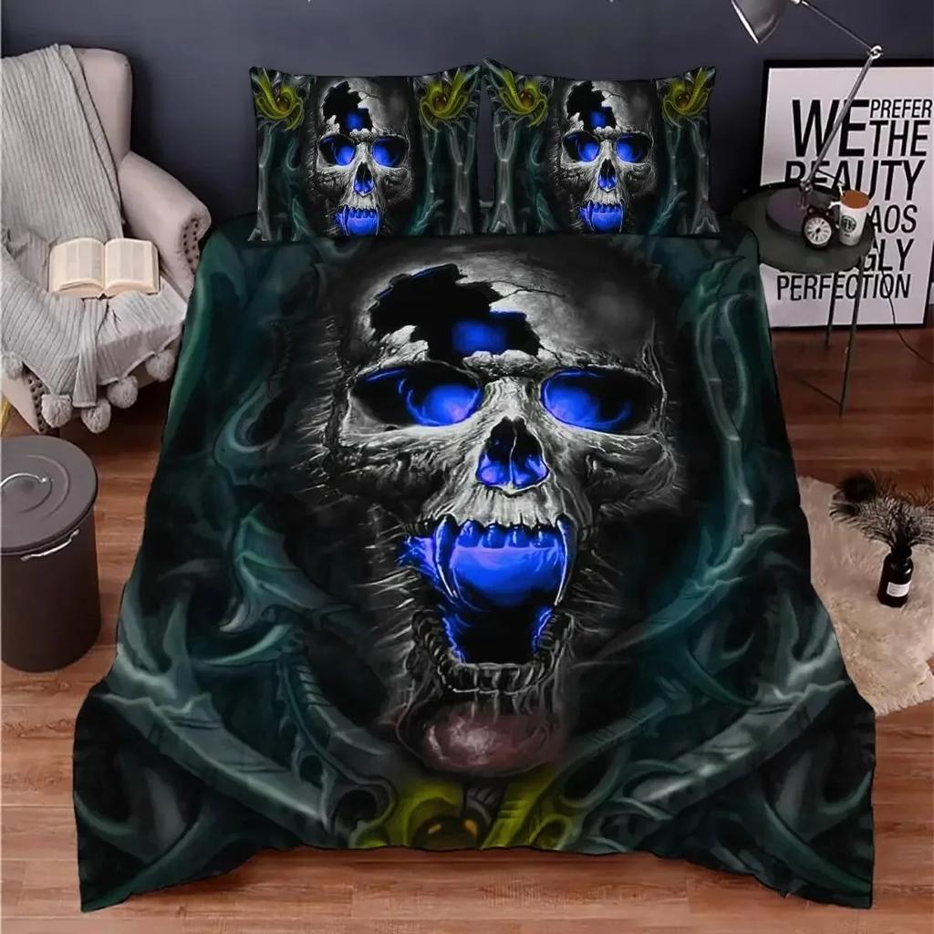 Skull Chevalier Duvet Cover Set King Size Horror Skeleton Bedding Set Day Of The Death Comforter Cover For Boys Men Gifts