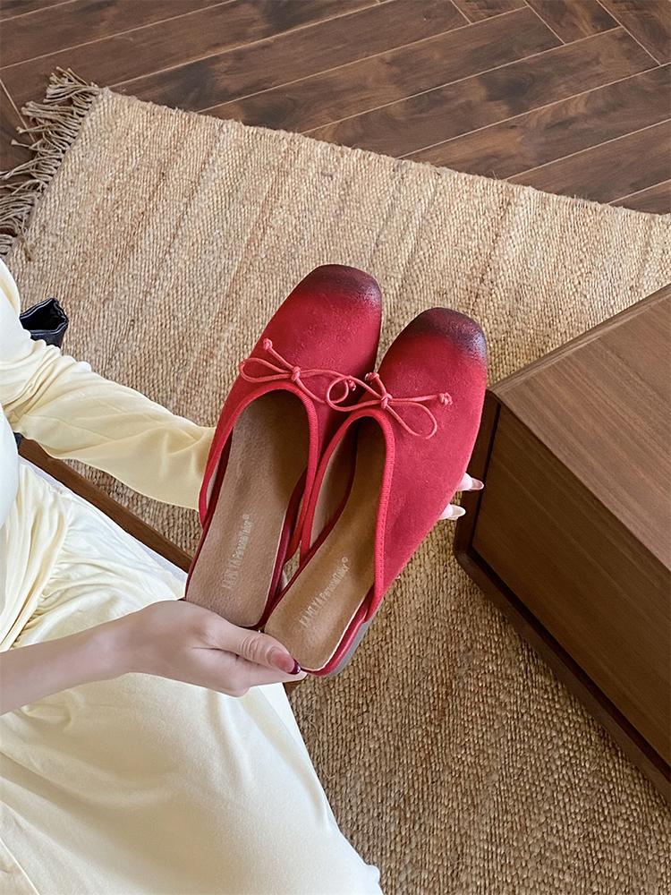 2026 Новые Летние Шлепанцы Обувь из Замши Ретро Лоферы Сандалии-Слипоны Пляжные Шлепанцы Повседневная Обувь для Ходьбы Zapatos Para Mujer 35 красный 6150₽