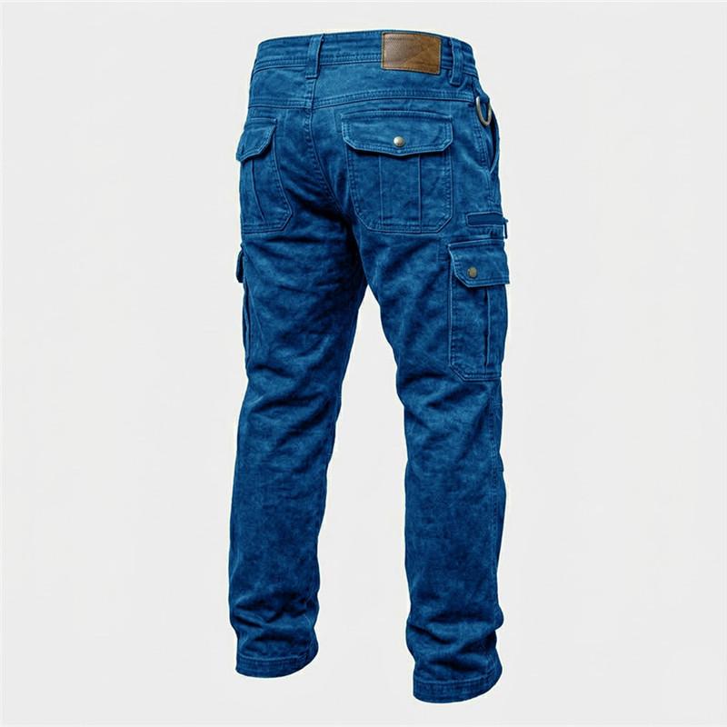 Herren Multi-Taschen Denim Cargo-Hose Vintage Gewaschen Gerade Arbeits Hose D-Ring Taille Outdoor Freizeit Hose