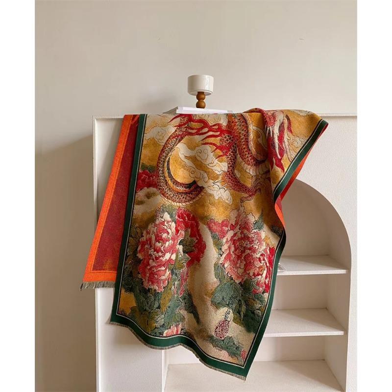 Mid-winter digital printing lengthened thickened warm imitation cashmere scarf mythical shawl women's high sense