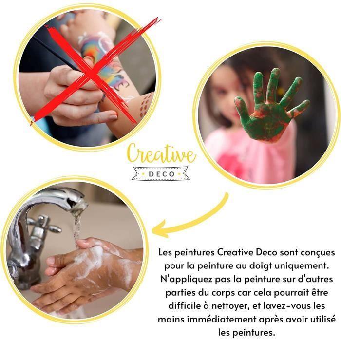 Peinture Au Doigt Enfant - CREATIVE DECO - 6 X 125 Ml - Couleurs Intenses Et Vives - Lavable À L'eau