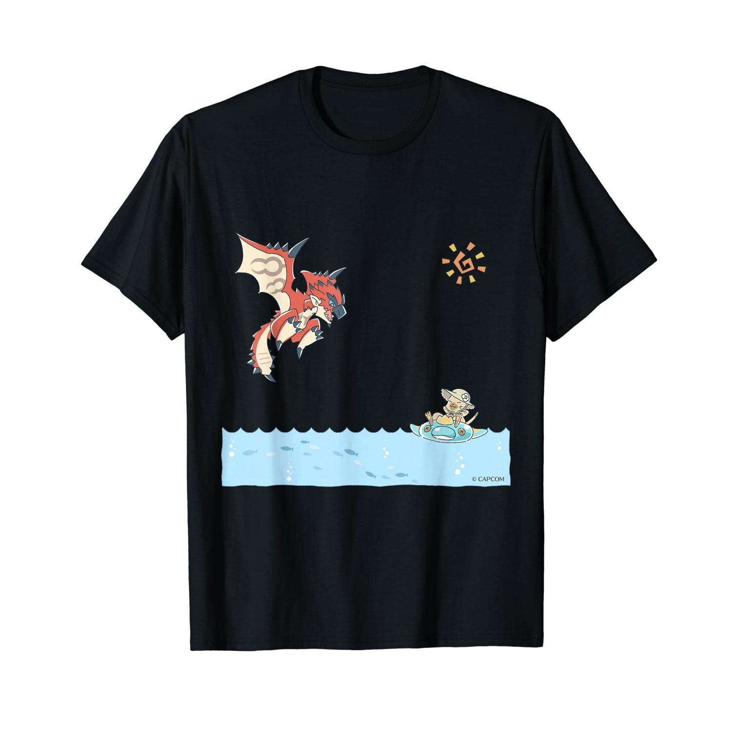 

Monster Hunter Rathalos and Airou Bathing In the Sea T-Shirt XXXXXL чорний