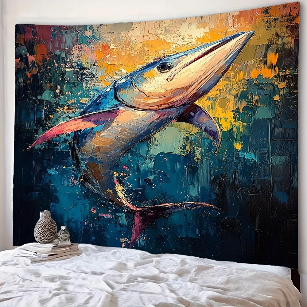 Blue Marlin Ocean Art Digital Printing Polyester Wall Tapestry Suitable for Use In Living Rooms Bedrooms Offices Bars Party