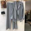 Summer Hollow Sun Protection Chiffon Shirt Blazer Wide Leg Pants Two Piece Set Elegant Women's Pants Set Office Outfits