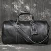Men'S Genuine Leather Hand-Held Travel Bag, Bison Leather Shoulder Crossbody Fitness Bag With Shoe Position Travel Bag