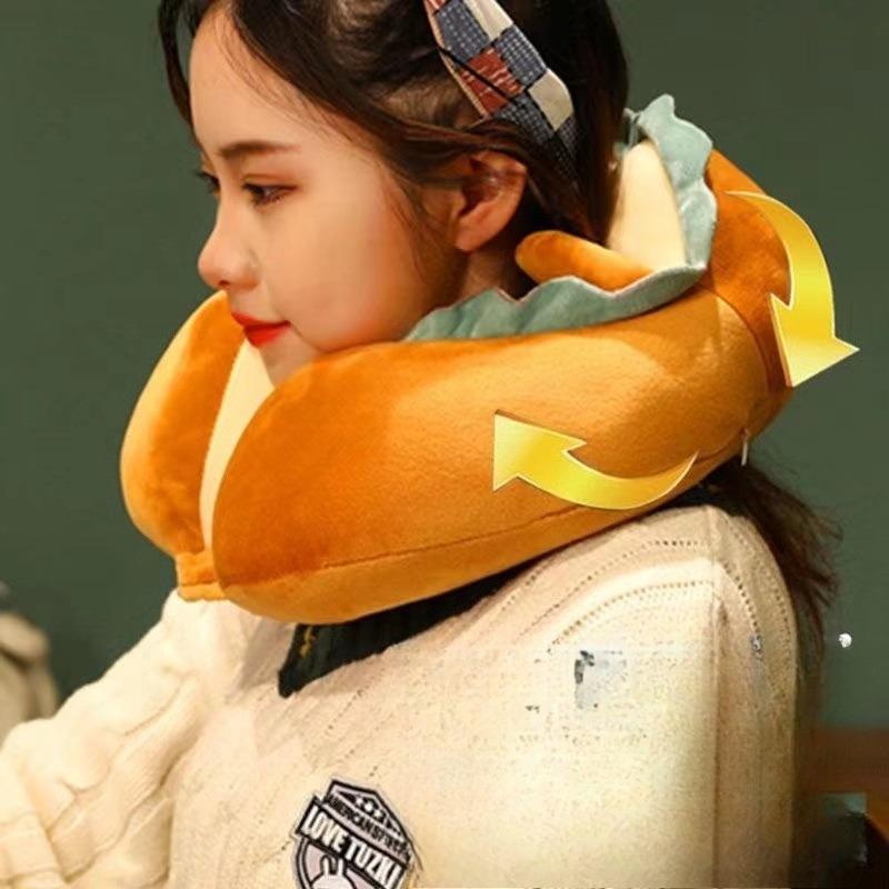 Toast Bread U-Shape Neck Pillow - Cute Plush Travel Neck Support for Car, Office & Flights, Memory Foam Cervical Pillow