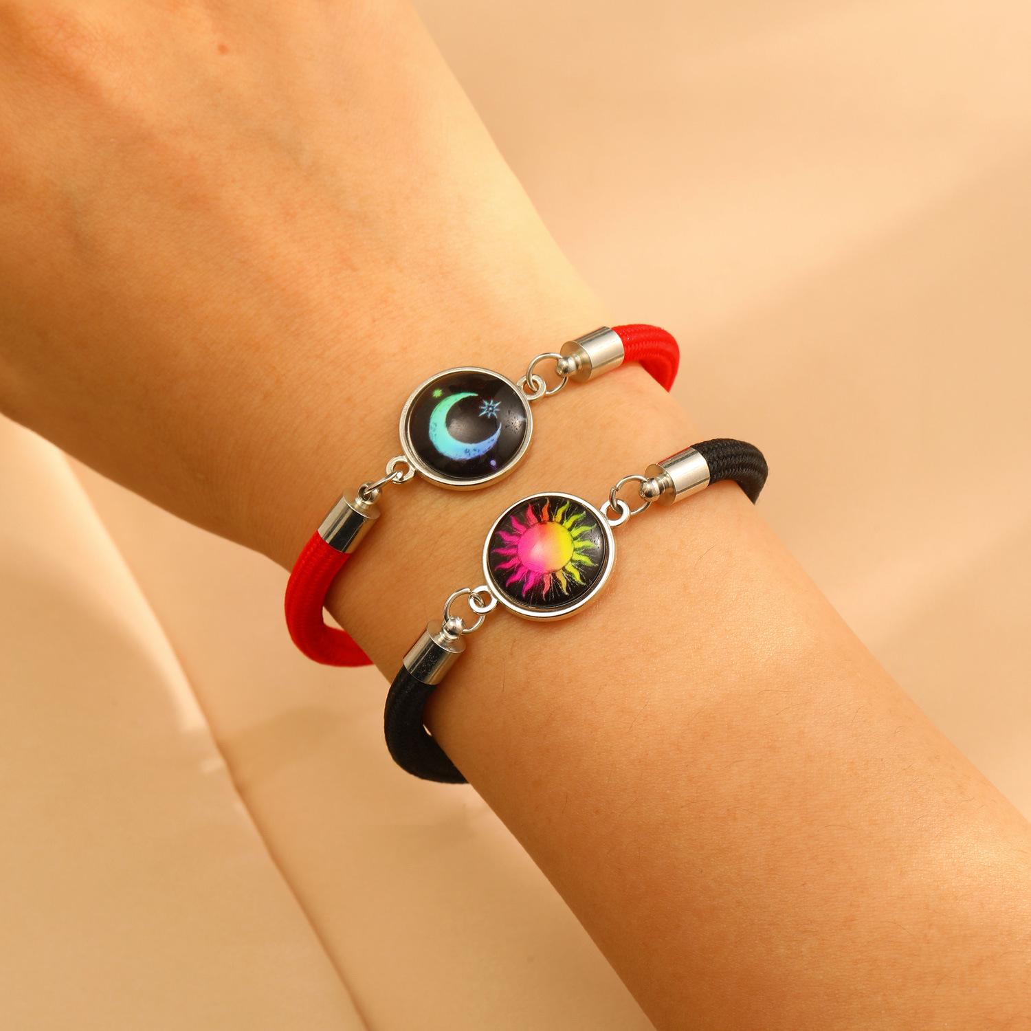 

Sun Moon Night Glow Adjustable Red & Black Rope Bracelet for Men, Women & Couples - 2025 Hot Gift