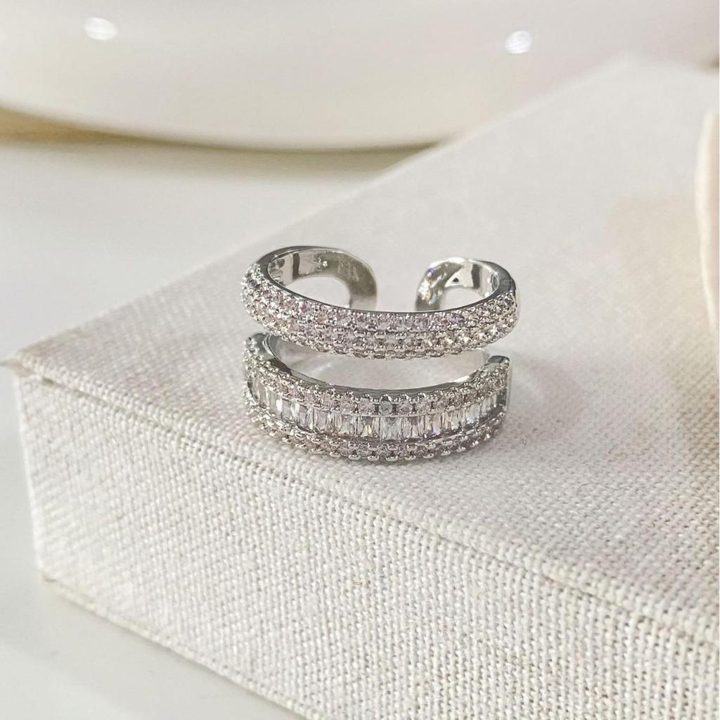 French Zircon Double-Layer Open Ring: Luxe, Unique Design, High-End Cool Style Jewelry.