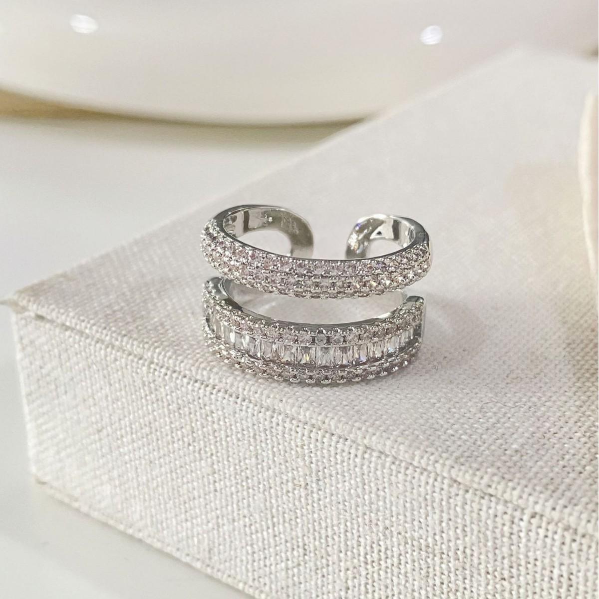 French Zircon Double-Layer Open Ring: Luxe, Unique Design, High-End Cool Style Jewelry.