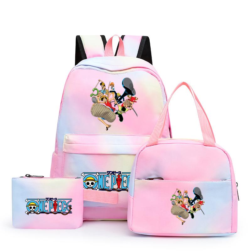 3 stk/sett Tilbake til skolen ryggsekk Anime ett stykke jenteryggsekksett Kawaii skoleelever Gutt Barn Matpakke Blyantboks