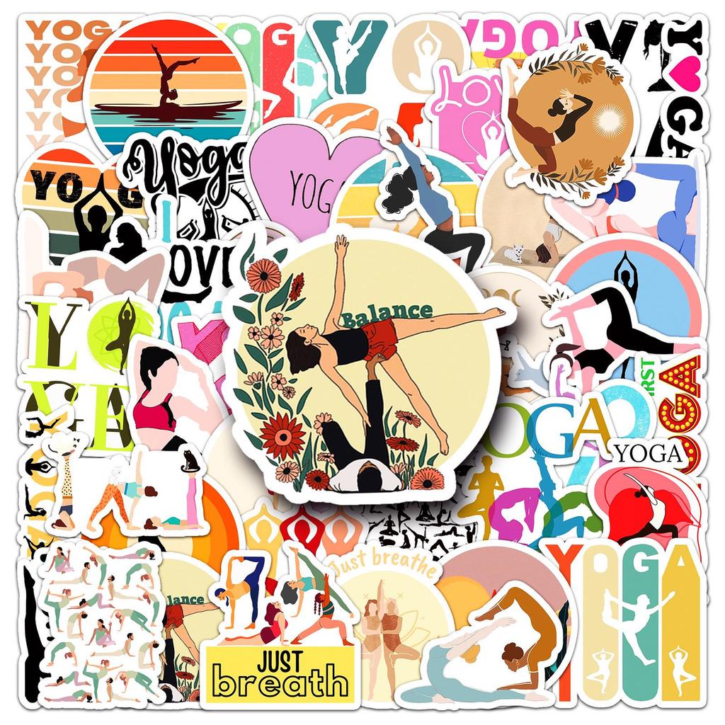 50-Pack Waterproof Yoga Stickers for Decor - Perfect for Sports, Fitness Gear, Thermos, Phone Cases & Laptops