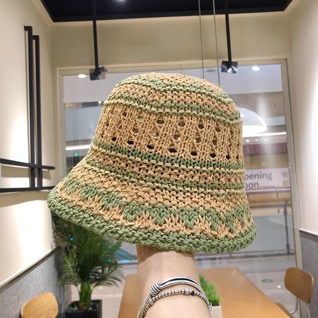 Handwoven Bucket Hat Female Dome Versatile Face Small Summer Hollow Niche Retro Bucket Hat Tide