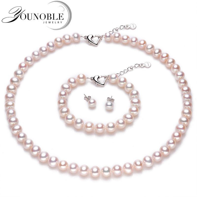 

Classic Natural Freshwater Pearl Necklace And Bracelet Jewelry Set For Women Conjuntos Joyas De Perlas 7-8mm