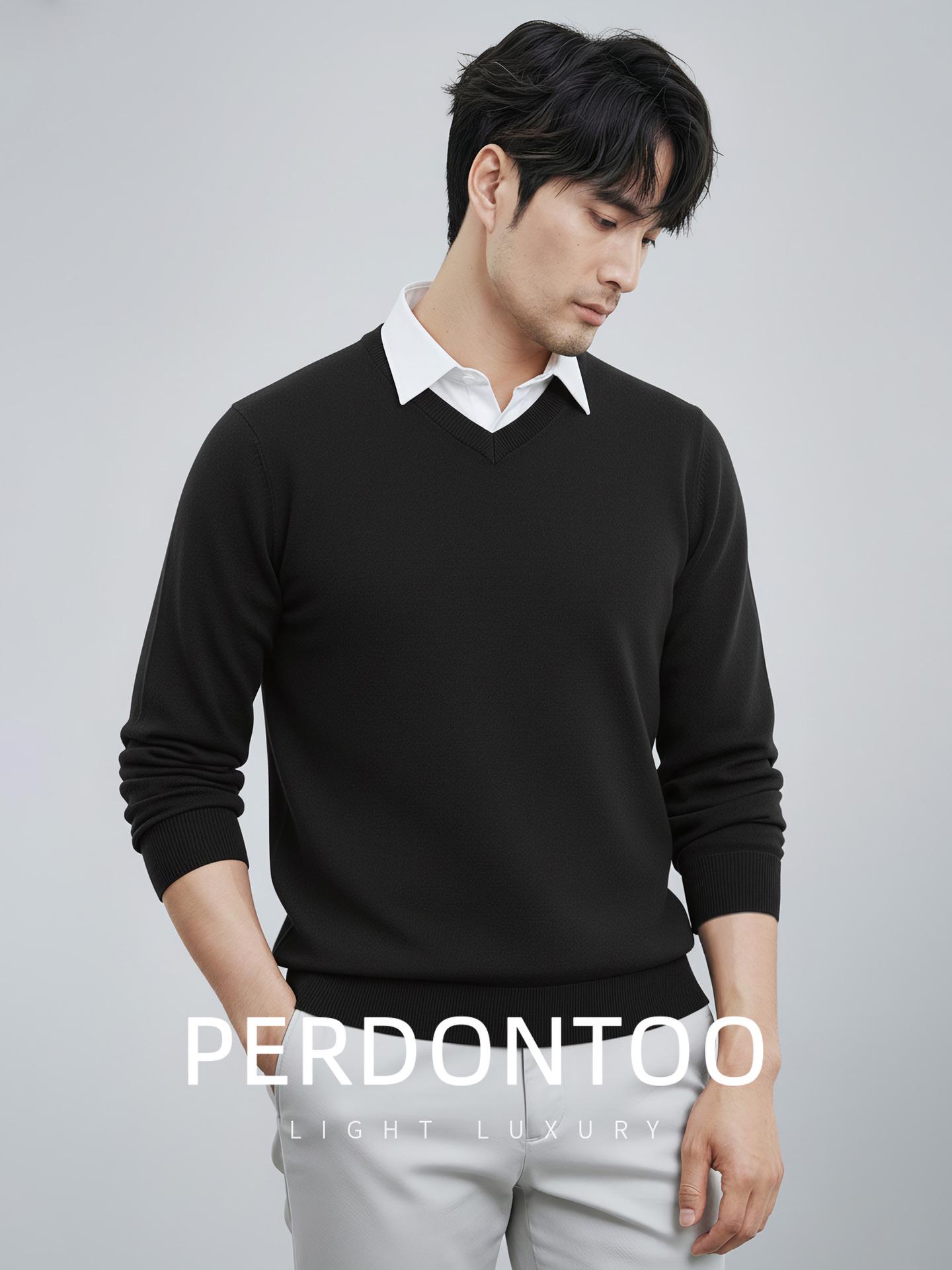 Winter Thermal Fleece V-Neck Sweater: Men s Thickened, Solid Color, Business Base Layer Knitwear 2XL