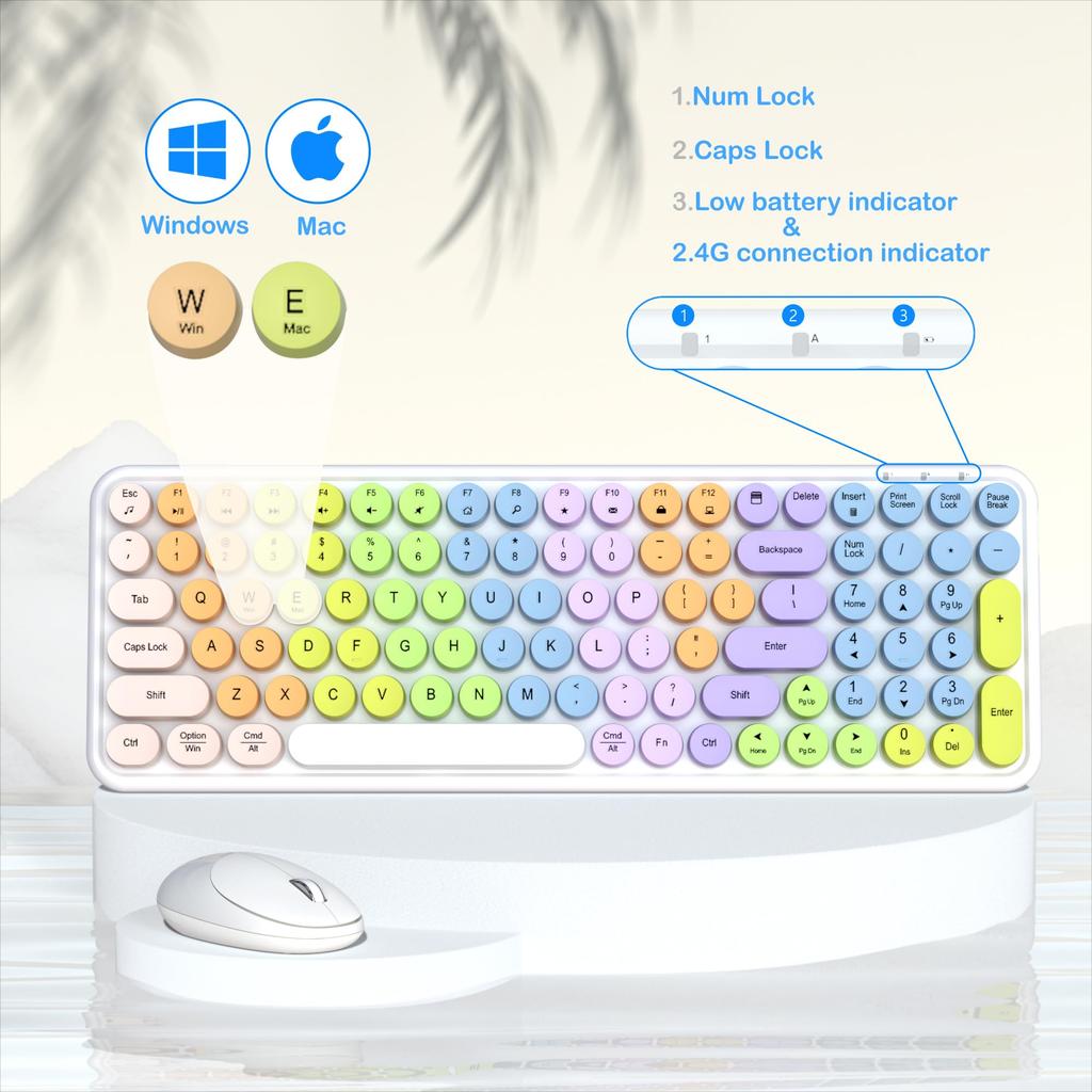 Bunte kabellose Tastatur und Maus Gradient Regenbogen 100 Optische Maus Verbindung für und Desktops Links9+ Combo, Farben, Tasten, 2,4 GHz Windows, Mac,
