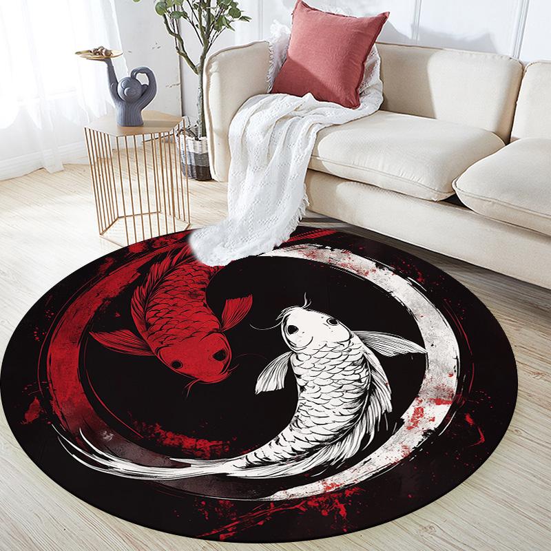 Yin-Yang Fish,Round Area Rug,Carpet Rug for Living Room Bedroom Sofa Playroom Decor,Non-slip Floor Mat