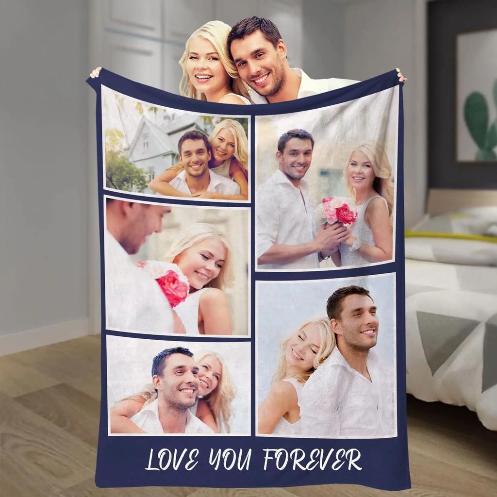 Personalized With Photo Blankets Collage Text Flannel Blankets Family Couple Friends Gifts