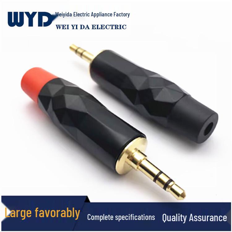 Black-Lacquered Gem 3.5mm Dual Channel Stereo Headphone Plug with Gold-Plated 3-Core Connector