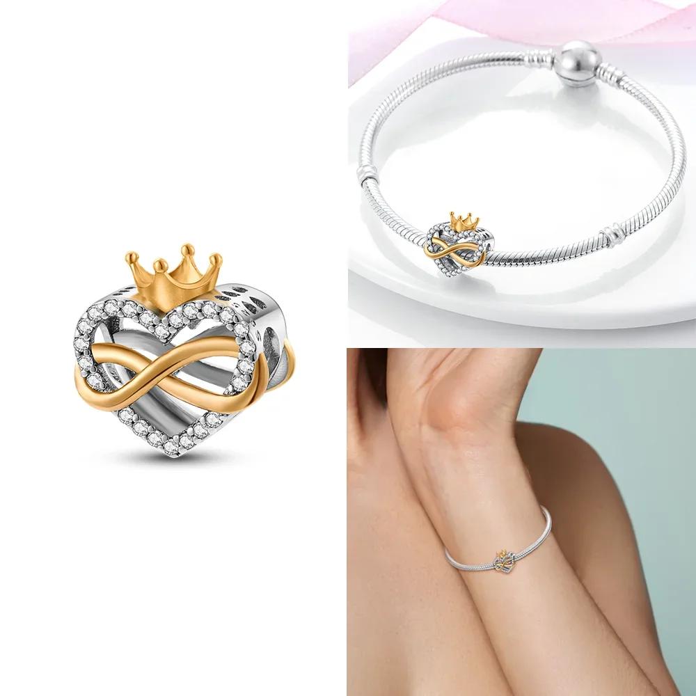 Pink Family Love Heart Charm Original Copper Beads Fit Pan Bracelet Diy Sister Mother Friendship Pendant Fine Gift Jewelry