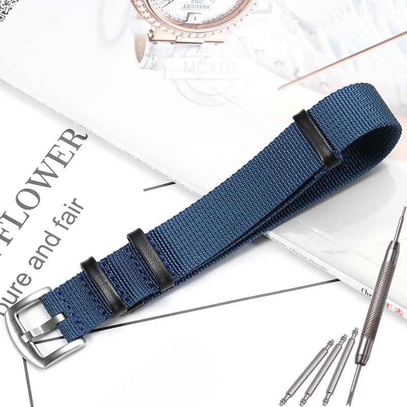 20mm 22mm Fashion Nylon Catch Leather Strap Men Women Canvas Watchband Bracelet Replacement Wrist Watch Accessories