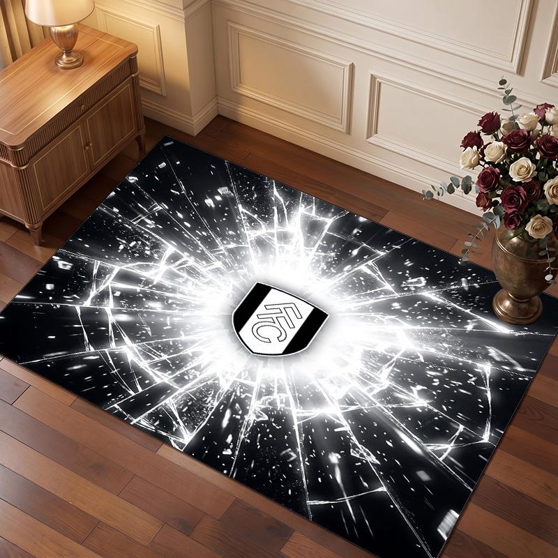 Fulham Football Print Crystal Velvet Rug, Comfortable Water Absorbent Non Slip Indoor Floor Carpet