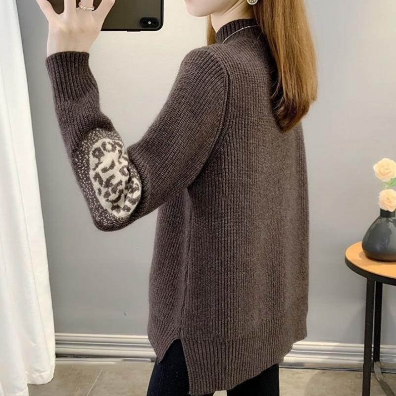 Plus Size Solid Mock Neck Sweater, Casual Long Sleeve Sweater for Fall & Winter, Women's Plus Size Clothing