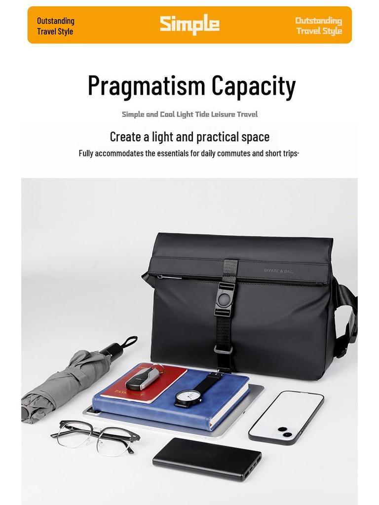 Nordic Minimalist Men's Leather Crossbody Briefcase – Trendy Shoulder Bag for Business Commute