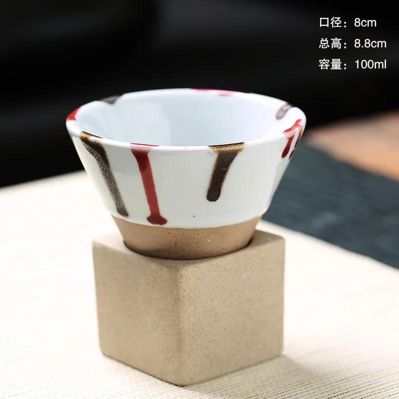 1pc 3.38oz Retro Conical Tea Cup with Base Coarse Pottery Coffee Cup Japanese Style Water Bottle for Home Office Drinkware Gifts