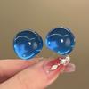 Silver needle flower oil drip diamond stud earrings summer small fresh blue earrings fashionable versatile high sense earrings women