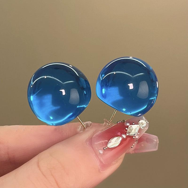 Silver needle flower oil drip diamond stud earrings summer small fresh blue earrings fashionable versatile high sense earrings women