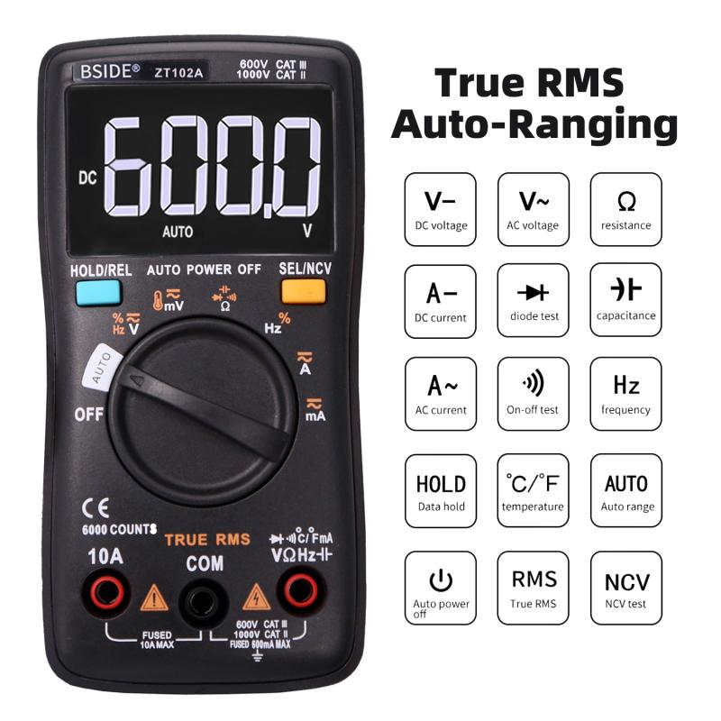 BSIDE ZT102A EBTN LCD Digital Multimeter TRMS AC/DC Voltage Current Temp Ohm Frequency Diode