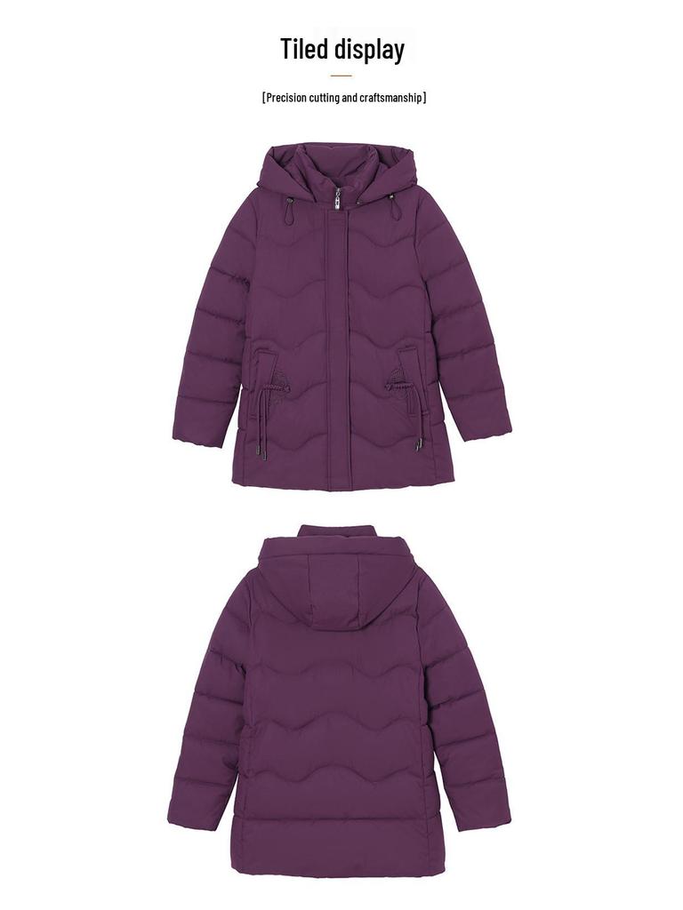 Jachetă de iarnă de damă 2024, lungime medie, largă, căptușită cu bumbac - Mărimi mari, la modă, îmbrăcăminte exterioară groasă