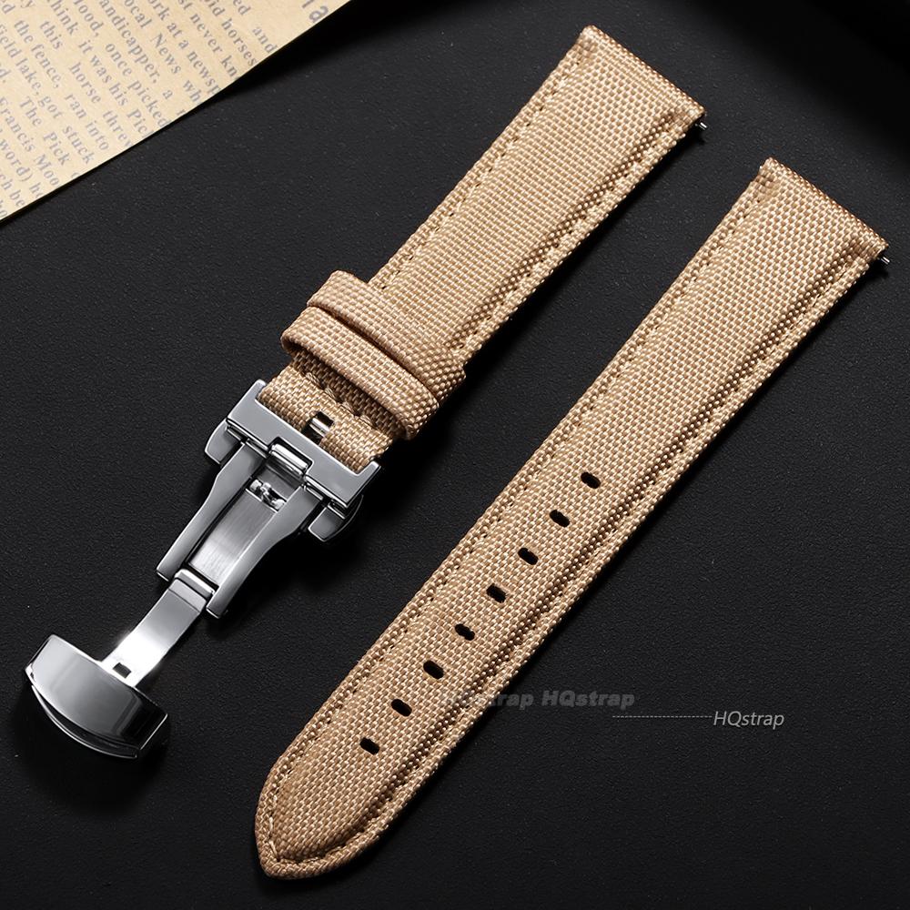 Cinturino per Orologio in Tela 20mm 22mm Rilascio Rapido Impermeabile in Pelle di Mucca per Omega per Seiko Cinturini con Fibbia Deployante a Farfalla