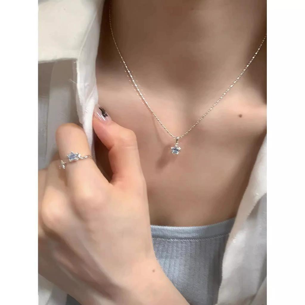 Blue Zircon Star Necklaces For Women Girl Korean Fashion Clavicle Chain New Year Jewelry Gift Party Birthday