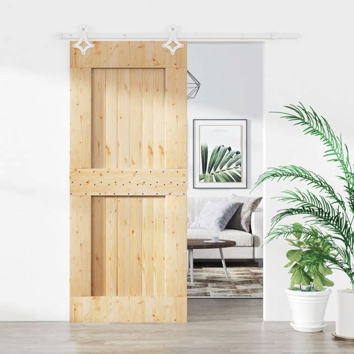 VidaXL Sliding Door and Hardware Kit 90x210 Cm Solid Pine, Interior Door, Interior Barn Door 3203168