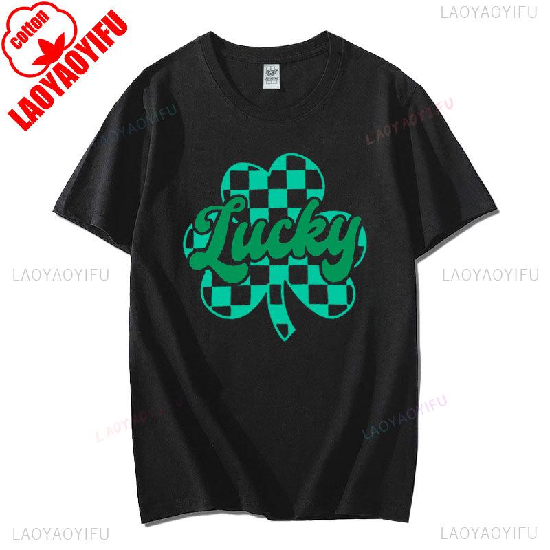 2025 St Patricks Day Women Shirt Lucky Shamrock Graphic Tshirt Irish Shirts St Patricks Cotton Short Sleeve Tee Tops Ropa Mujer