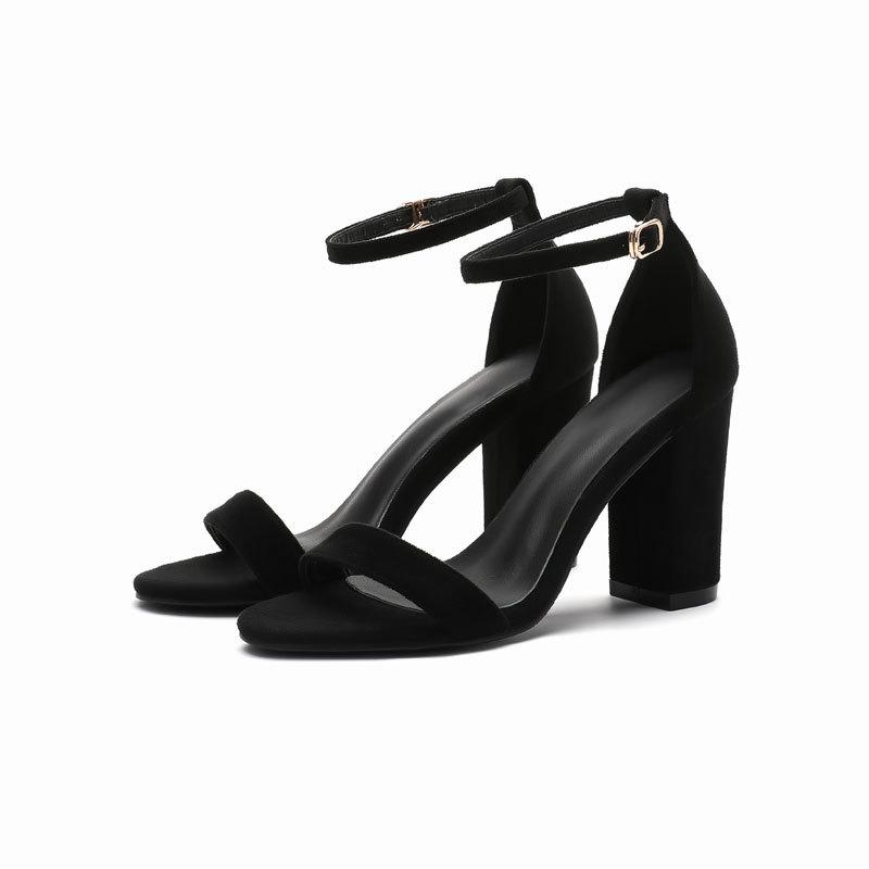 

Stylish and simple thick heel light mouth with suede sandals round head high heel sexy sandals casual versatile work shoes 43 чёрный