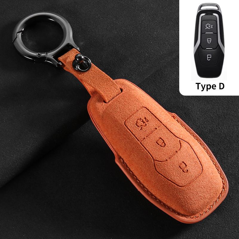 Genuine Leather Auto Key Fob Cover Fit For Ford Fusion Mustang Explorer F150 F250 F350 Ecosport Edge S-Max Ranger Lincoln Mondeo Key Ring Accessoy