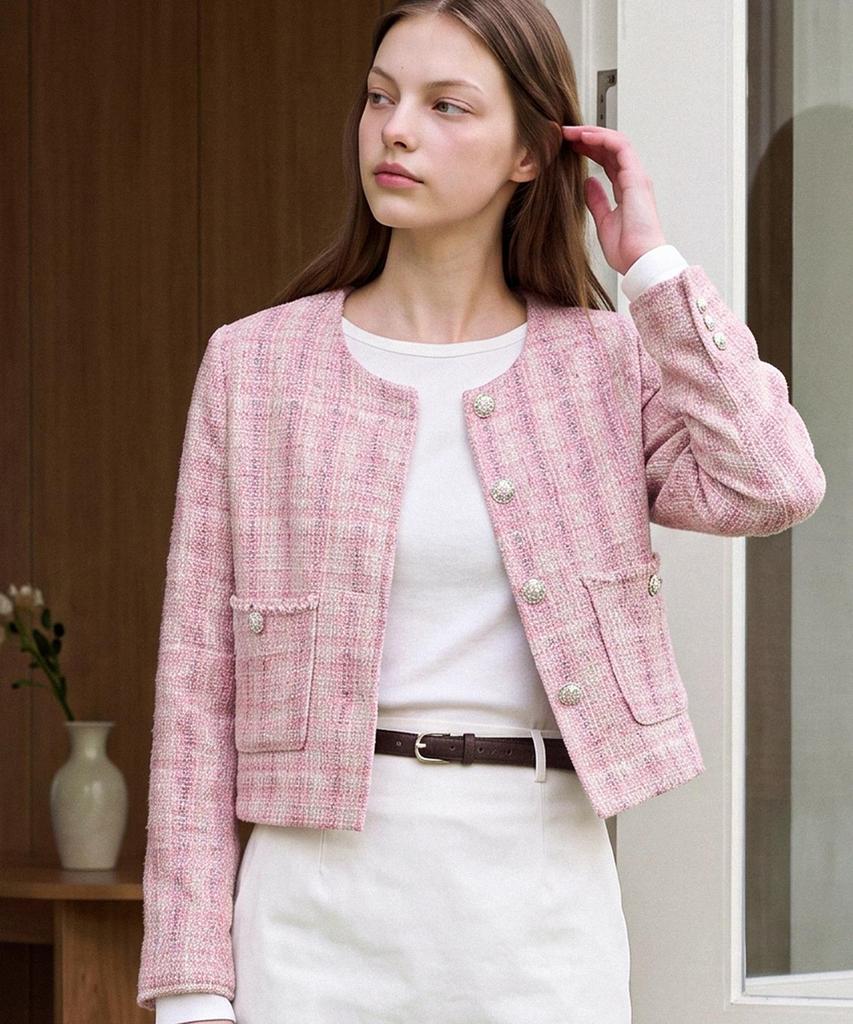FOREVER21 Round Neck Button-Up Lovely Tweed Jacket (Ftdcjk003)