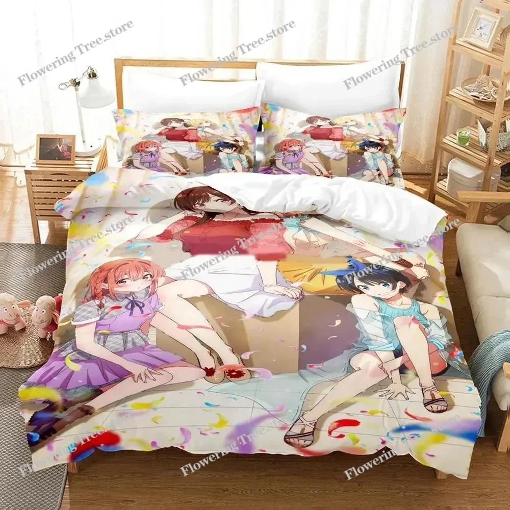 Anime Rent-A-Girlfriend Chizuru Bedding Set Boys Girls Twin Queen Size Duvet Cover Pillowcase Bed Kids Adult Home Textileextile