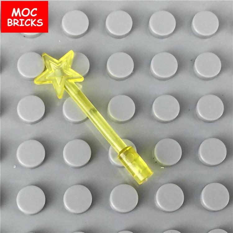100pcs/lot MOC Bricks DIY Series Utensil Accessory Trans yellow Star Magic Fairy Wand Educational Building Blocks Kids Gifts