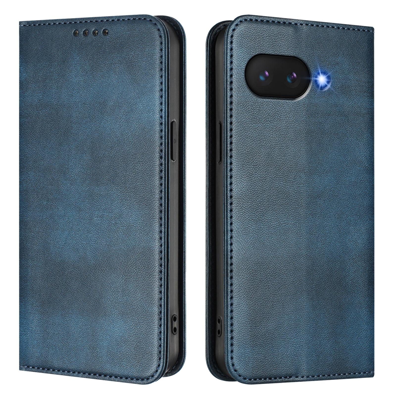 

For Google Pixel 9a Wallet Cases Retro Texture RFID Blocking Leather Phone Cover Blue
