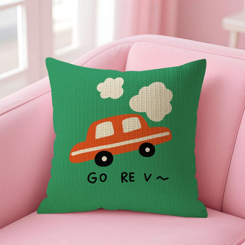 Cartoon Cute Creativity Cushion Cover Natural Linen Organic Fabric DoubleSided Printing Sofa Home Decor Gift Pillow Case