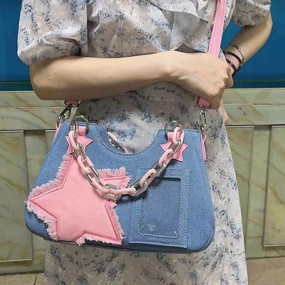 Borsa a Mano Colore Acceso Patchwork Design di Nicchia Borsa Cowboy a Catena Borsa a Spalla Retrò Americana a Stelle Nuova Borsa da Donna