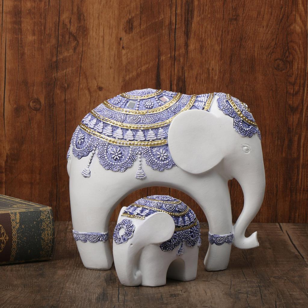 Scultura Elefante Blu e Bianco con la Proboscide Alzata - Amuleto di Prosperità e Buona Fortuna, Arredo Casa Ideale e Regalo Universale